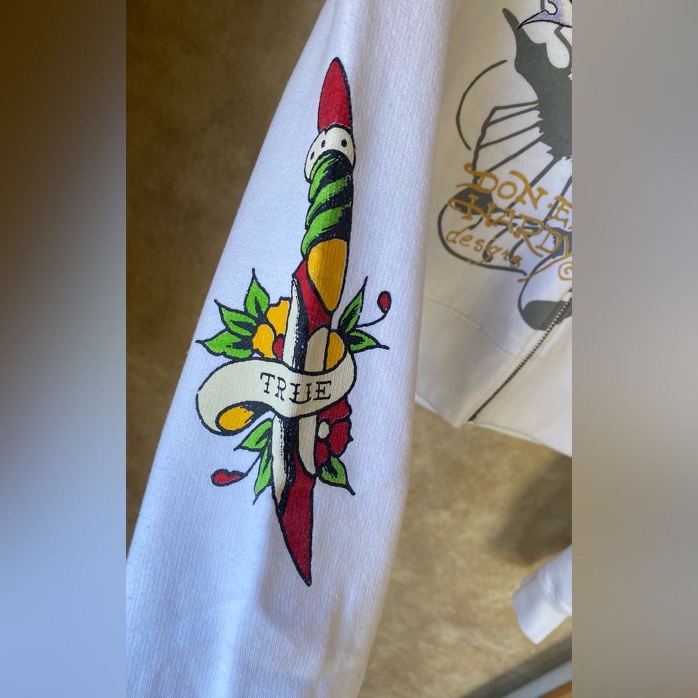 Ed Hardy Juniors Cropped White Hoodie with Tattoo Graphic Retro 90s XL - Picture 7 of 11